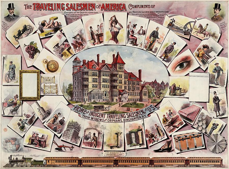 The traveling salesmen of America, advertising poster, 1895 Painting by Vincent Monozlay