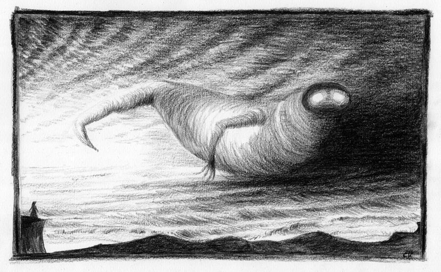 Abstract Drawing - The traveller meets the whale by Christian Krabbe