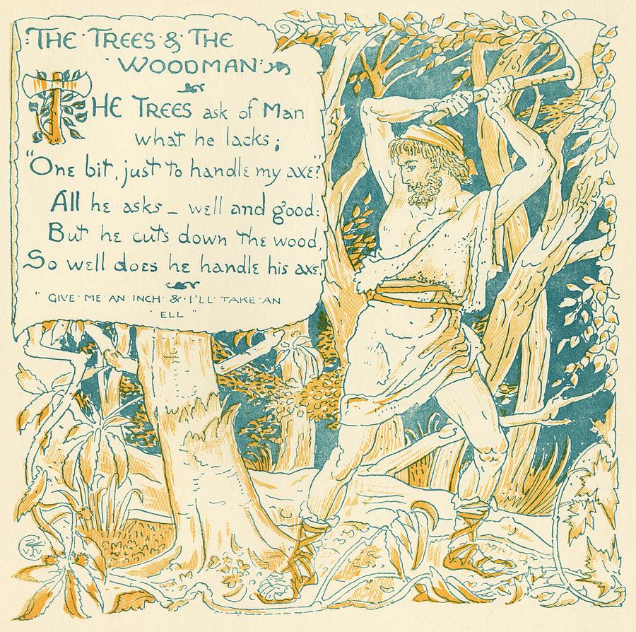 Crane Drawing - The Trees And The Woodman From The Book by Vintage Design Pics