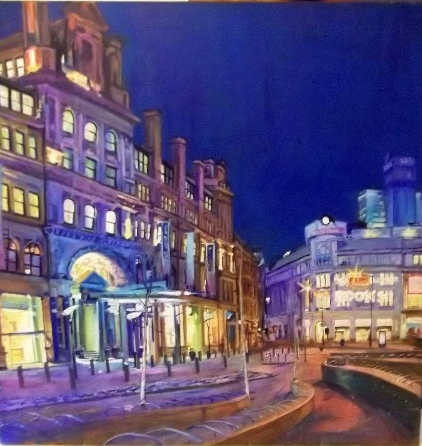 The Triangle. Manchester, at Night Painting by Rosanne Gartner