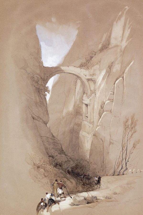 David Roberts Painting - The Triumphal Arch crossing the Ravine leading to Petra, 1839 by David Roberts