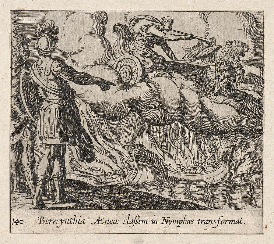 The Trojan Ships Changed into Nymphs Drawing by Antonio Tempesta