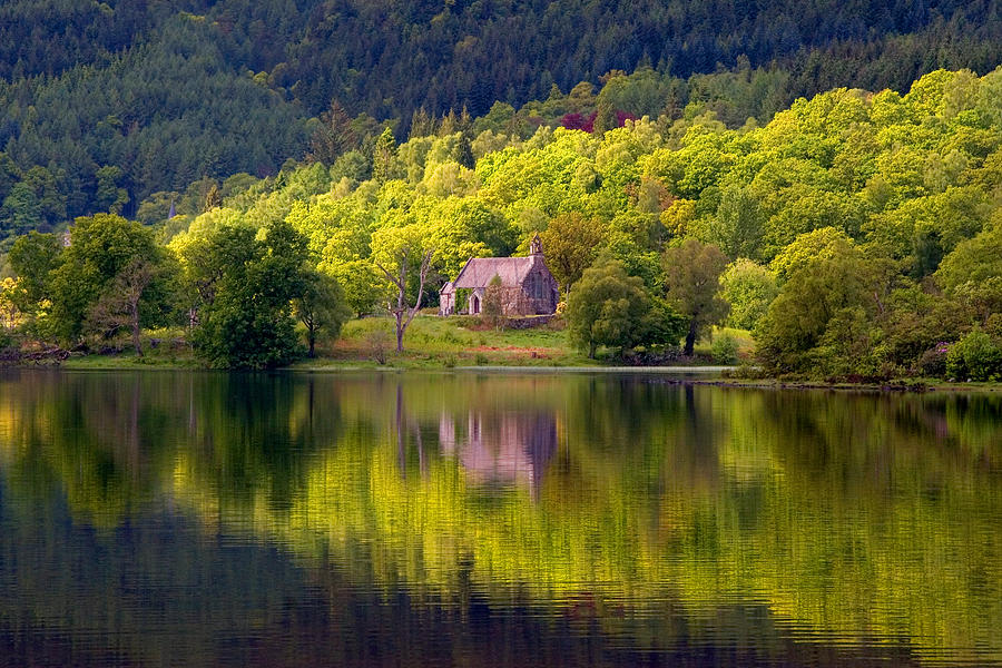 Spring Photograph - The Trossachs Church Loch Achray by John McKinlay