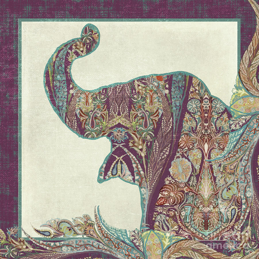 The Trumpet - Elephant Kashmir Patterned Boho Tribal Painting by Audrey Jeanne Roberts