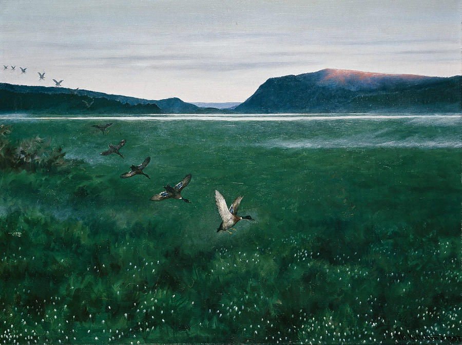 The Twelve Wild Ducks Painting by Theodor Kittelsen