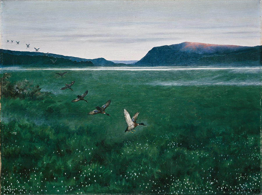 The twelwe wild Ducks Painting by Theodor Kittelsen
