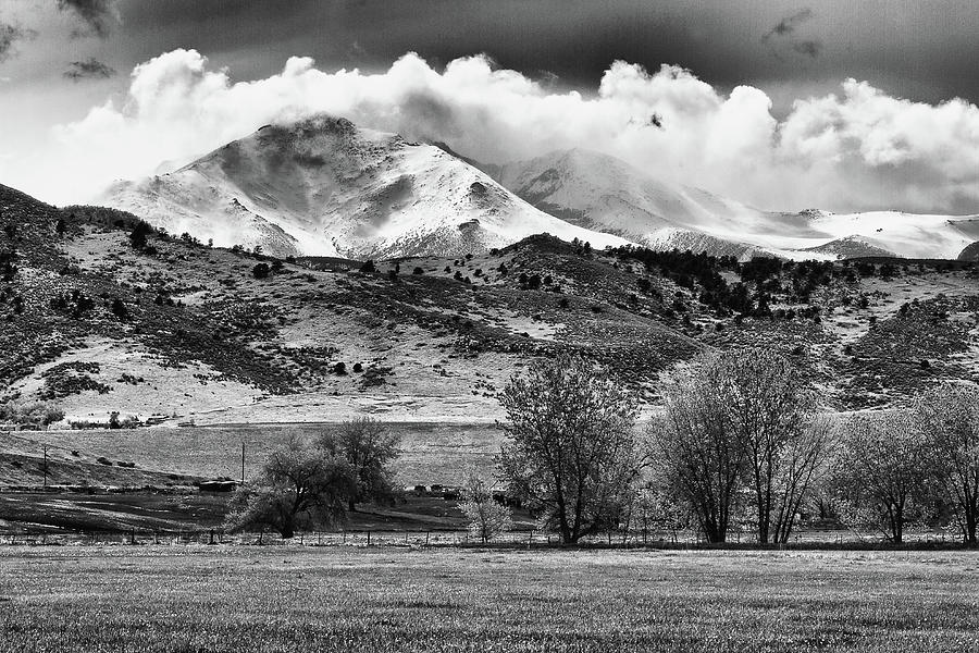 The Twin Peaks - Mt Meeker and Longs Peak Hang-in BW Photograph by James BO Insogna