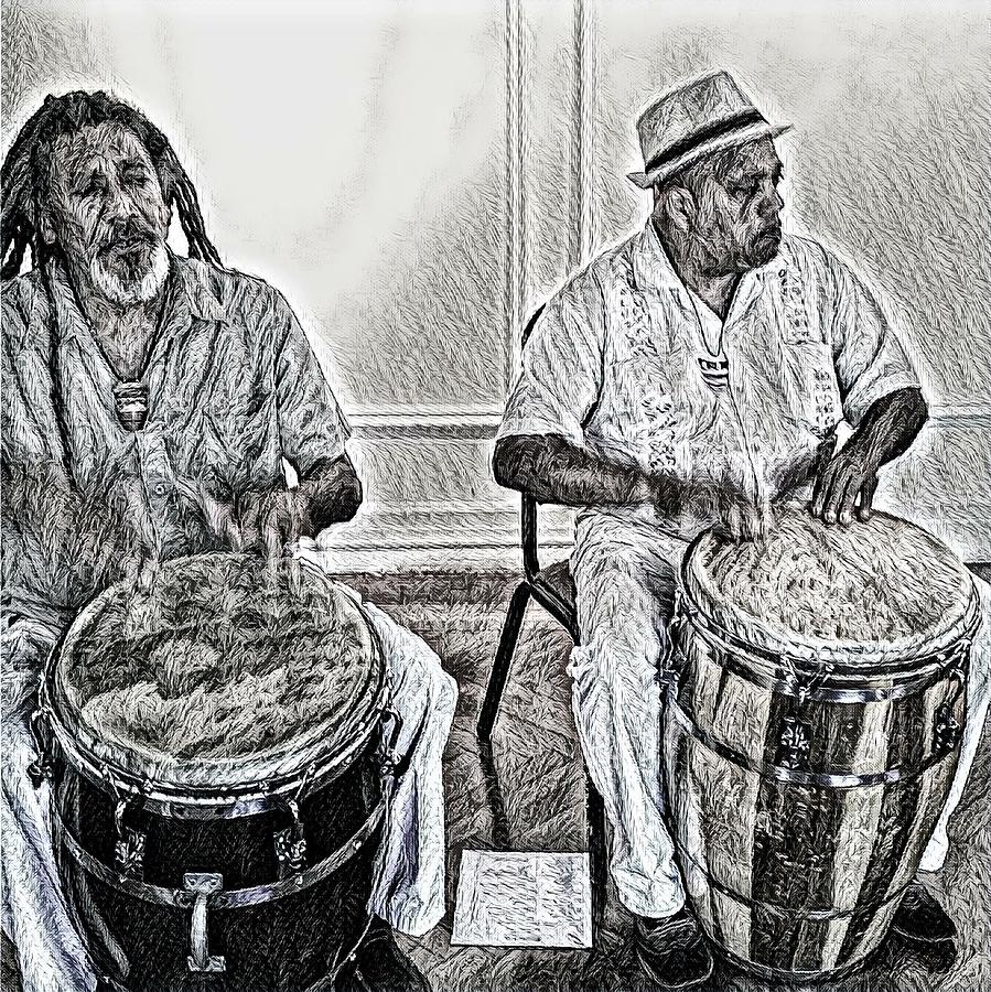Musical Instrument Drawing - The Two Drummers by Nicholas Small