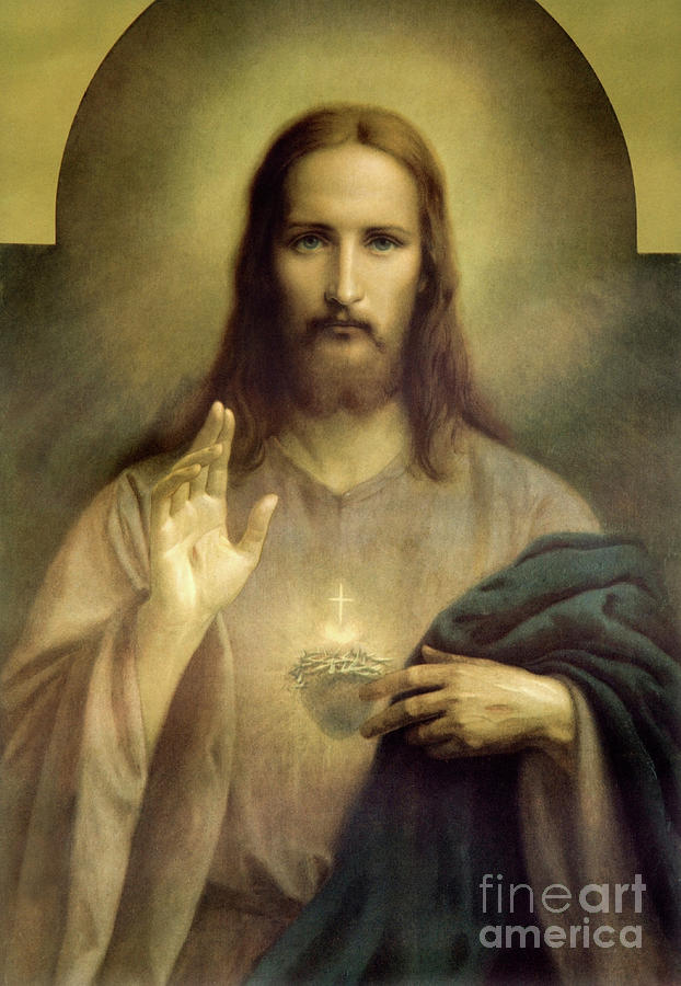 Jesus Christ Photograph - The typical catholic image of heart of Jesus Christ by Jozef Sedmak
