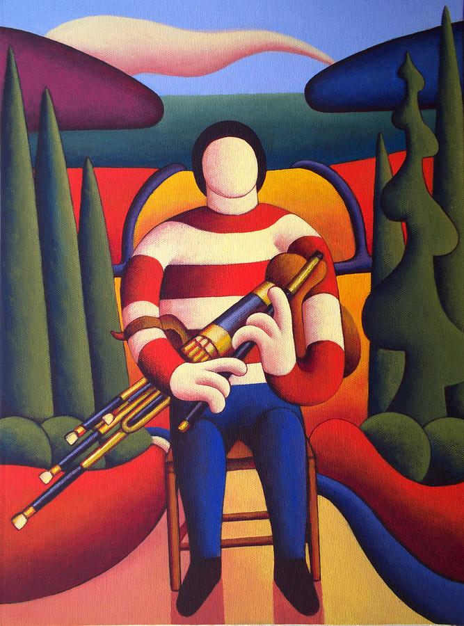 The uileann piper Painting by Alan Kenny
