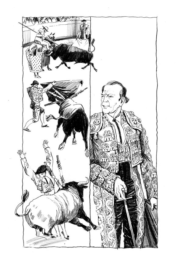 The Undefeated. Ernest Hamingway. Illustration Drawing by Igor Sakurov