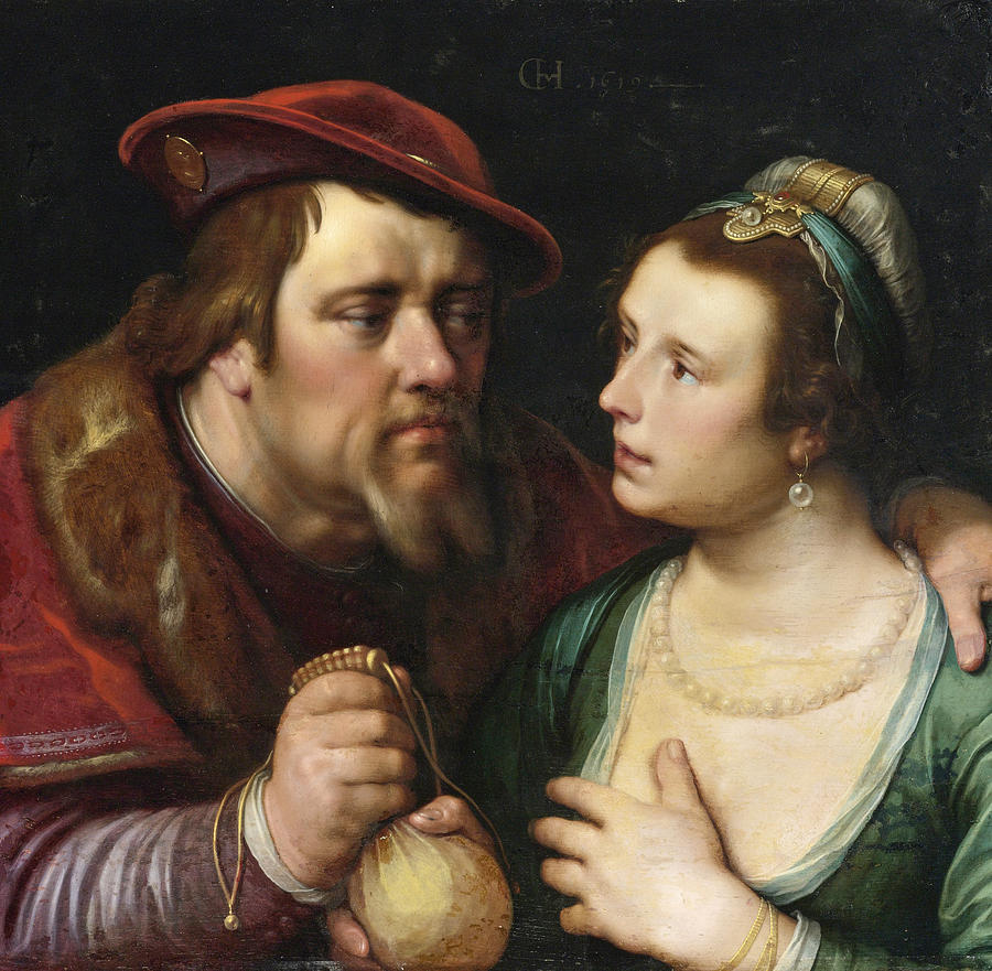 The unequal Lovers Painting by Cornelis Cornelisz van Haarlem