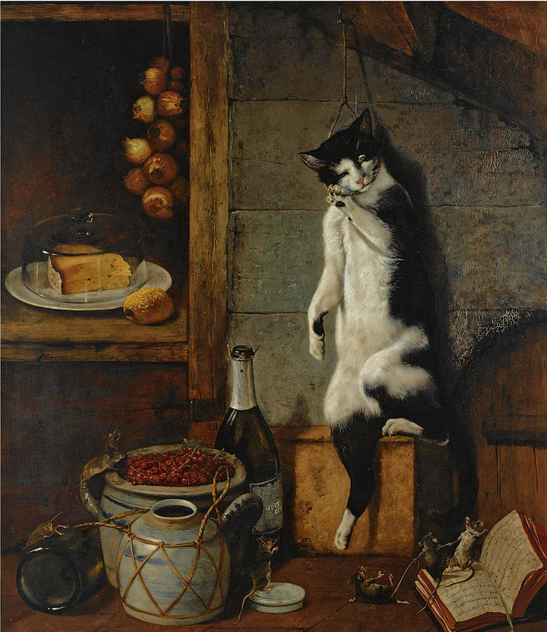The unfortunate cat Painting by Charles Verlat