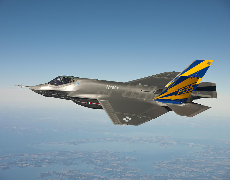 The U.S. Navy variant of the F-35 Joint Strike Fighter, the F-35C Painting by Celestial Images