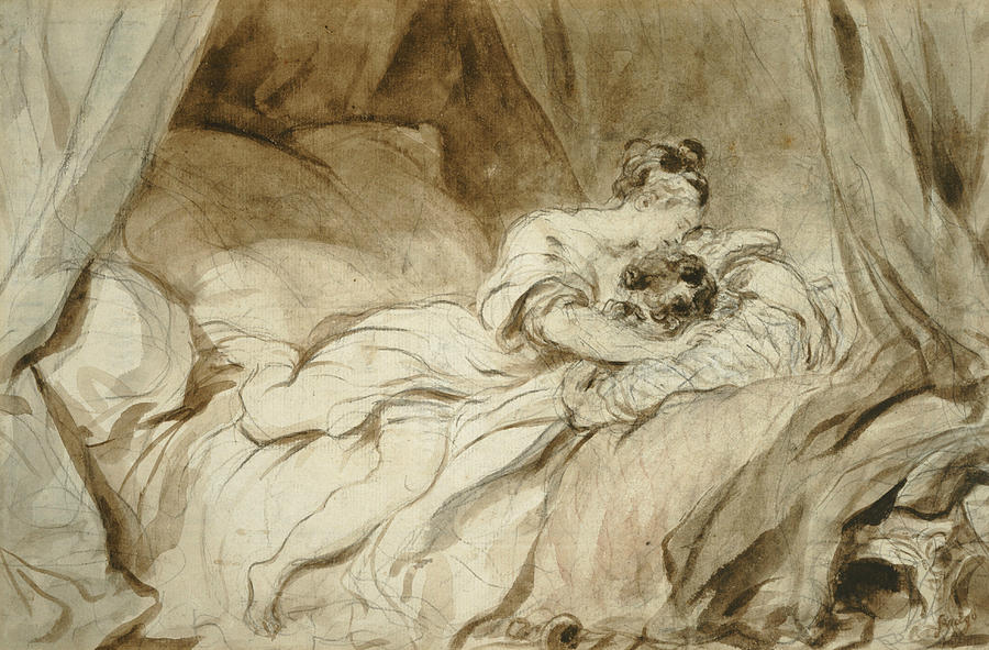 The Useless Resistance Drawing by Jean-Honore Fragonard
