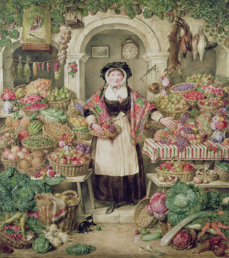 Vegetable Painting - The Vegetable Stall  by Thomas Frank Heaphy