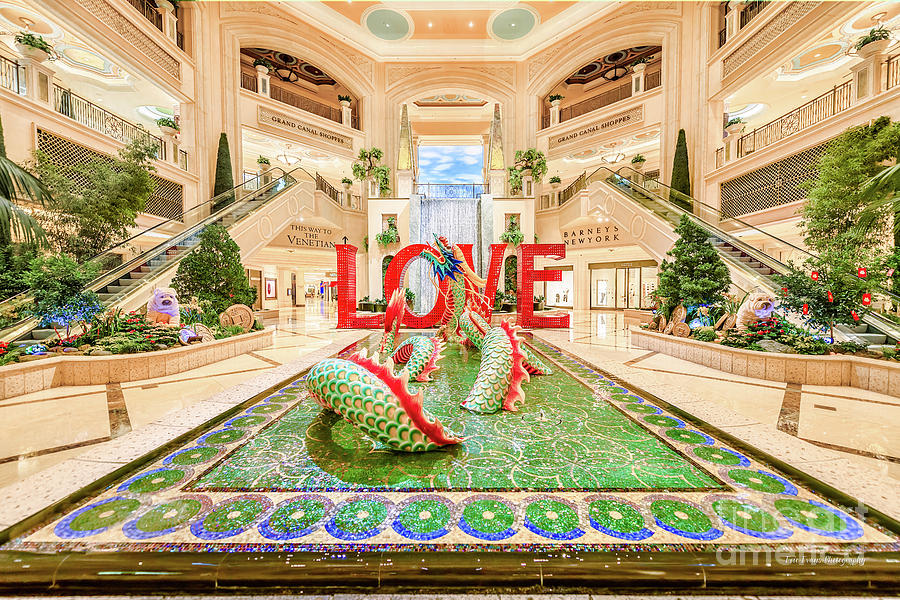Las Vegas Photograph - The Venetian Palazzo Dragon and Love Sculpture by Aloha Art