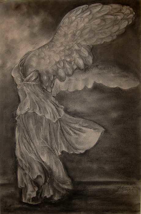 Nike Drawing - The Victory of Samothrace by Julianna Ziegler Nike Drawing - The Victory of Samothrace by Julianna Ziegler