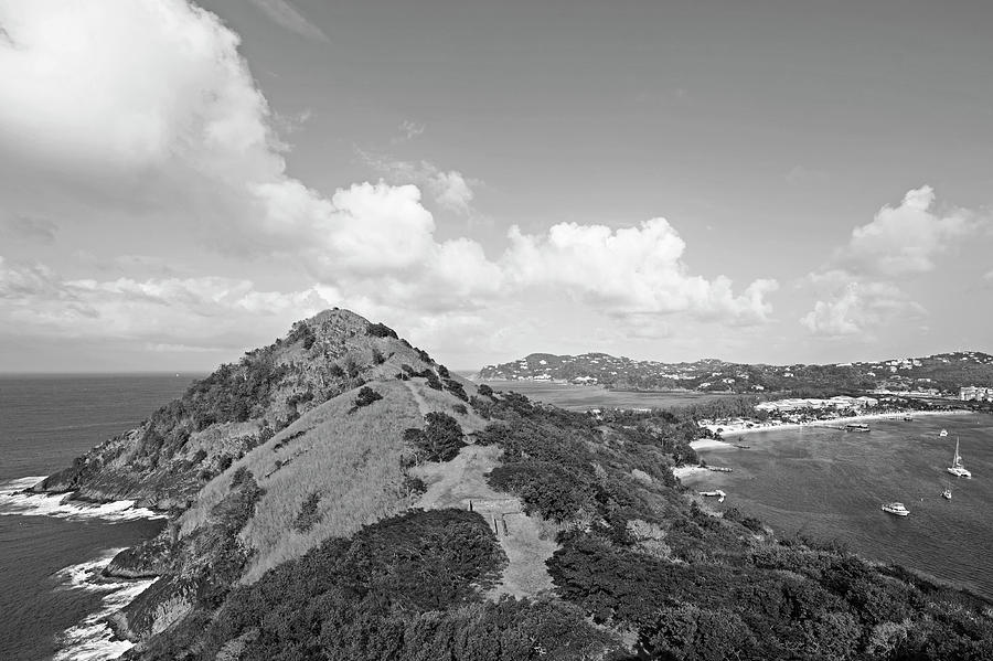 The view from Fort Rodney on Pigeon Island Gros Islet Black and White Photograph by Toby McGuire