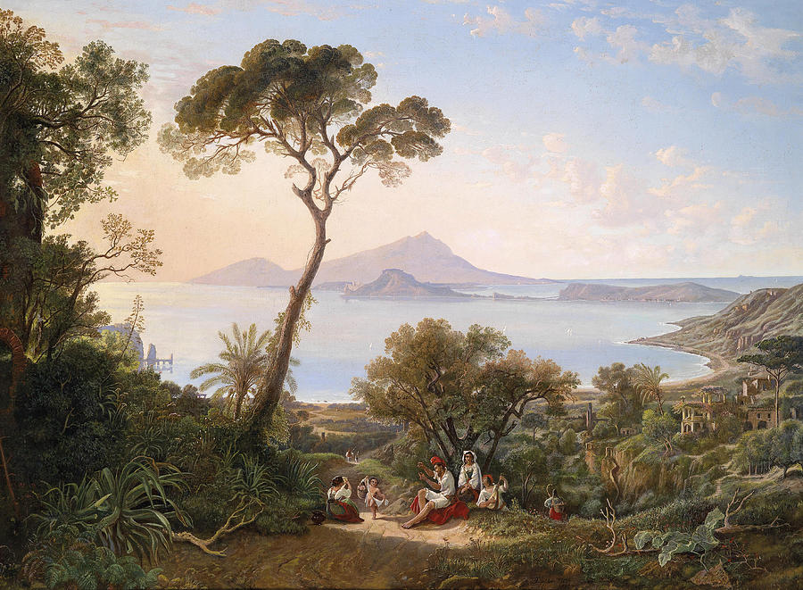 The View from Posillippo of Bagnoli the Islands of Procida Capo Miseno and Niceda Painting by Friedrich August Elsasser