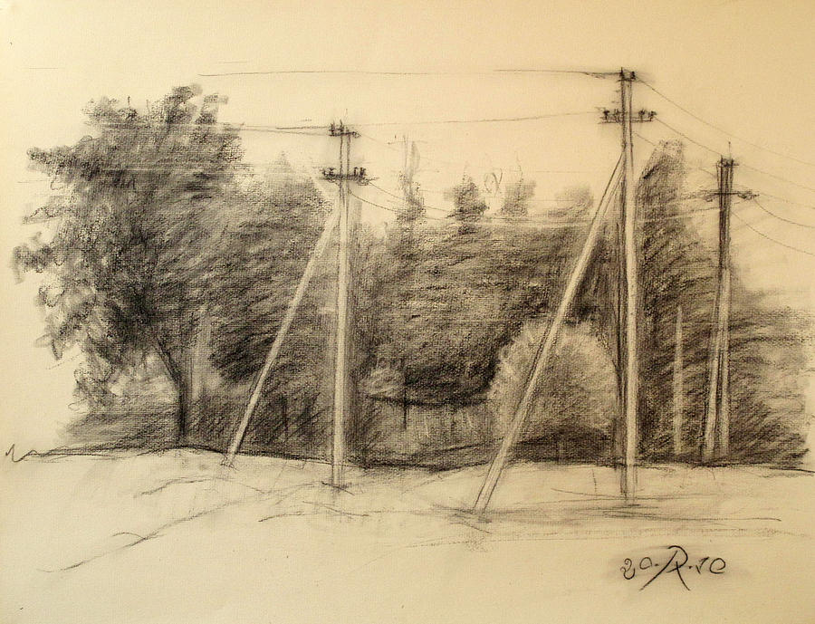 Charcoal Drawing - The view of the village by Raimonda Jatkeviciute-Kasparaviciene Charcoal Drawing - The view of the village by Raimonda Jatkeviciute-Kasparaviciene
