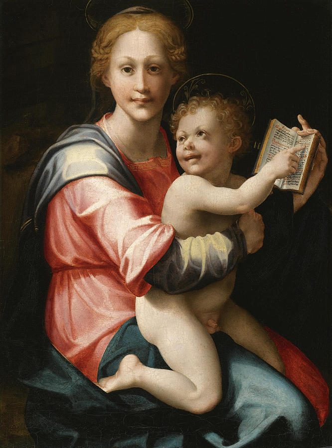 The Virgin and Child seated with a book of hours Painting by Carlo Portelli
