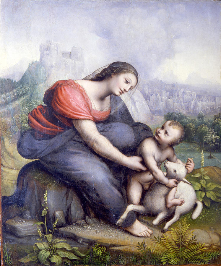 The Virgin and Child with a Lamb Painting by Cesare da Sesto The Virgin and Child with a Lamb Painting by Cesare da Sesto
