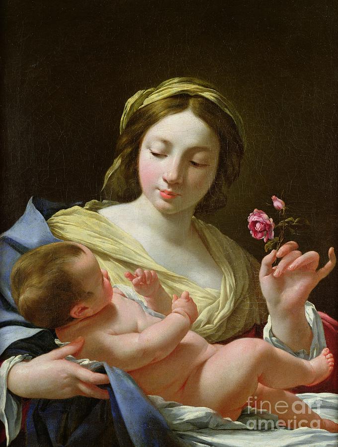 Madonna Painting - The Virgin and Child with a Rose by Simon Vouet