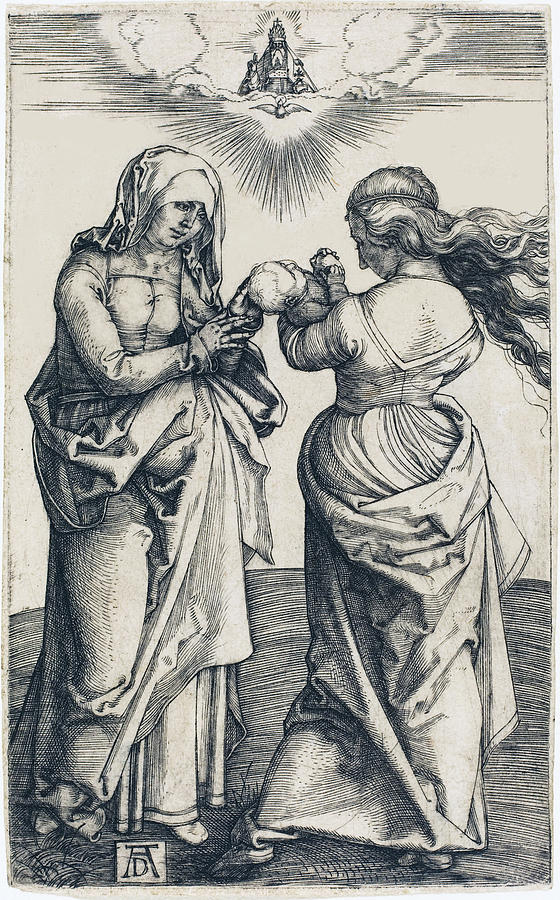 The Virgin and Child with Saint Anne Drawing by Albrecht Durer