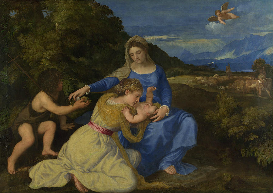 The Virgin and Child with the Infant Saint John and a Female Saint or Donor  Painting by Titian