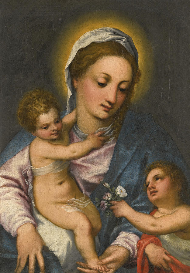 The Virgin and Child with the infant Saint John  Painting by Hans Rottenhammer