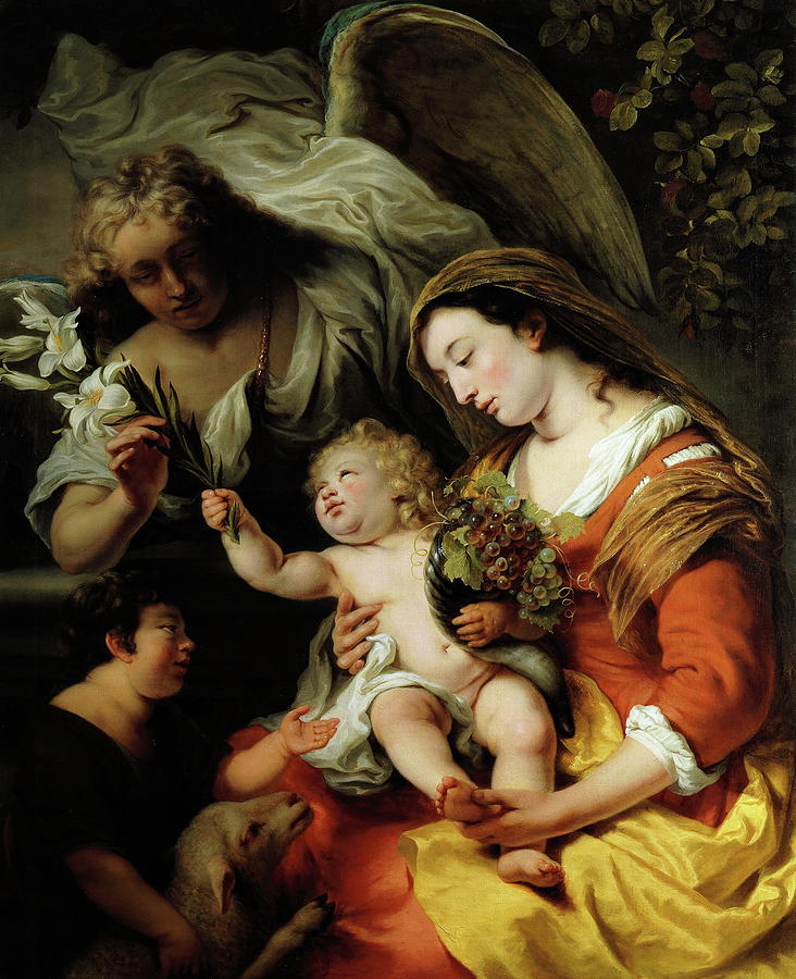 Madonna Painting - The Virgin and Child with the infant Saint John the Baptist  and Gabriel by Ferdinand Bol