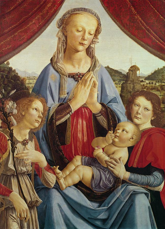 Madonna Painting - The Virgin and Child with Two Angels by Andrea del Verrocchio