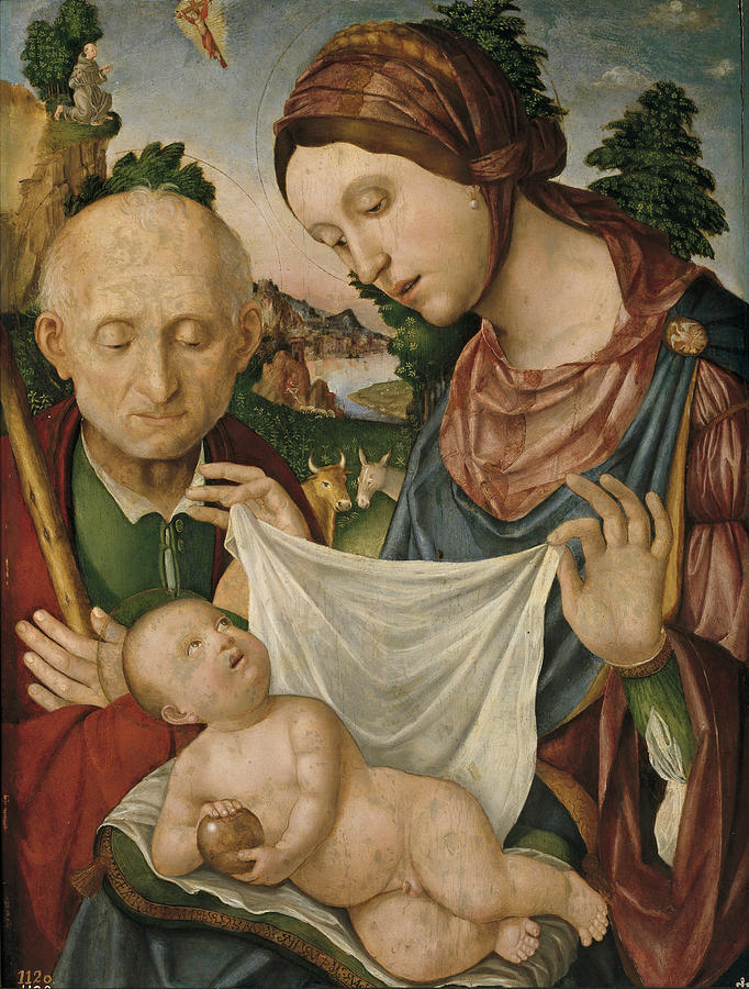 The Virgin and Saint Joseph  adoring the Christ Child Painting by Giovanni Francesco Maineri