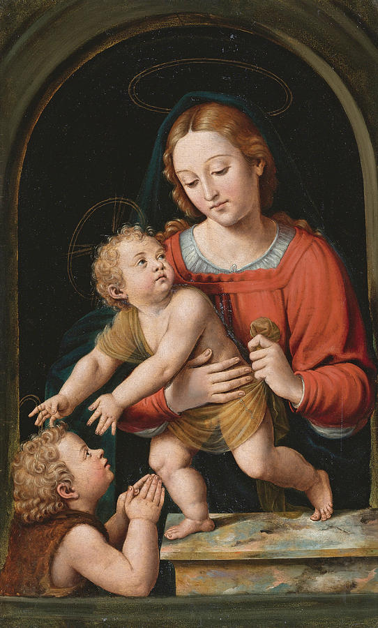 The Virgin Mary with the Christ Child and the Infant Saint John the Baptist Painting by Vicente Juan Masip