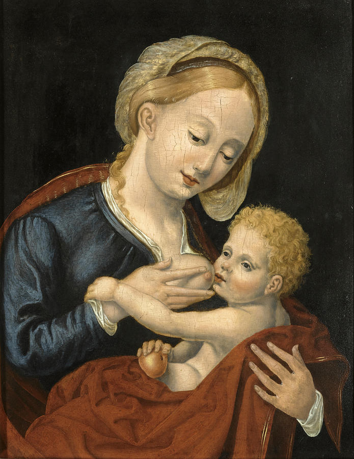 The Virgin nursing the Christ Child who holds an Apple Painting by Flemish School
