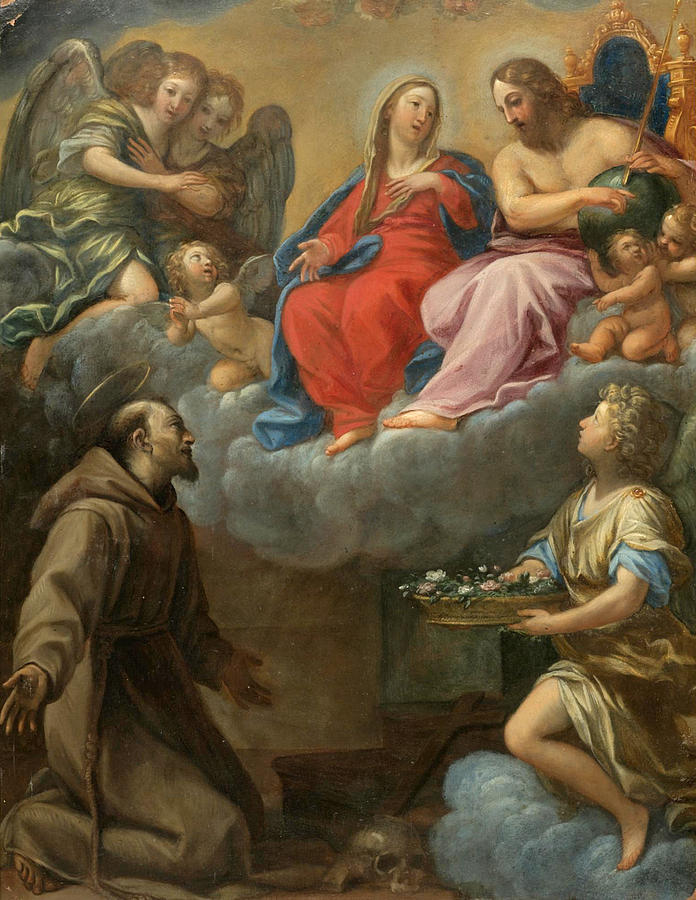 The Vision of Saint Francis Painting by Studio of Francesco Albani