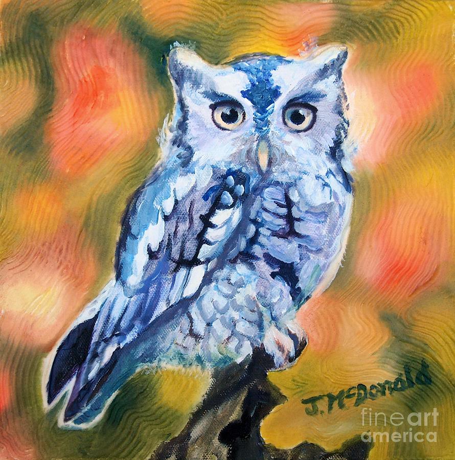 Owl Painting - The Visitor by Janet McDonald