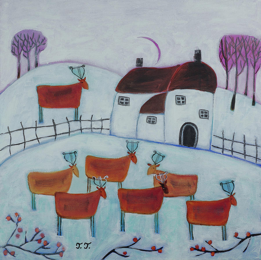 Winter Painting - The Visitors by Teodora Totorean