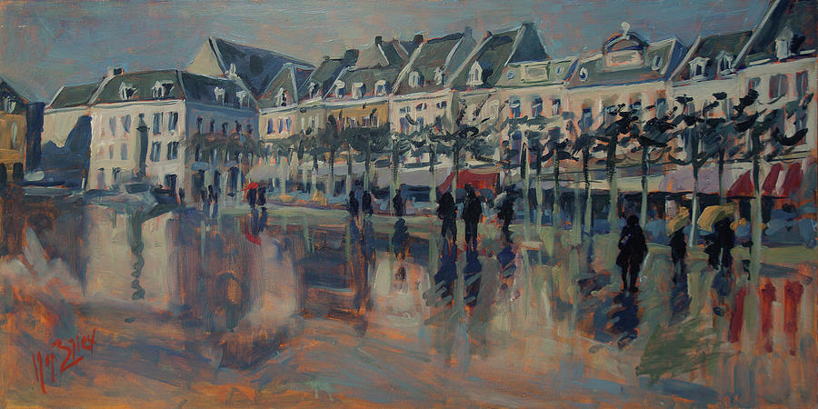 The Vrijthof just after the rain in Maastricht Painting by Nop Briex