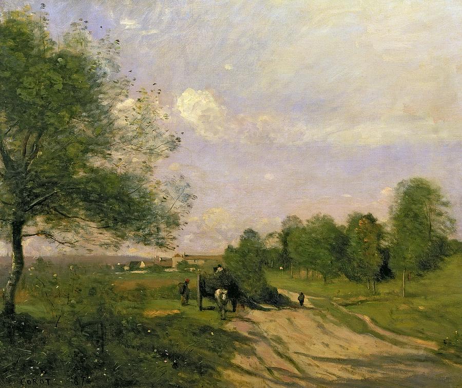 Horse Painting - The Wagon by Jean Baptiste Camille Corot