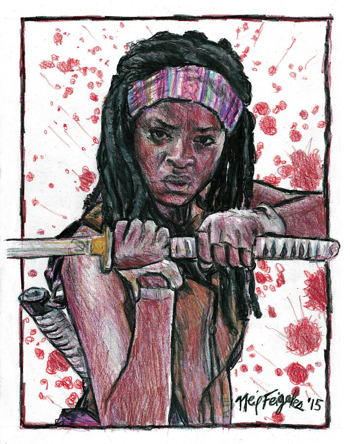 Danai Gurira Drawing - The Walking Deads Michonne by Neil Feigeles