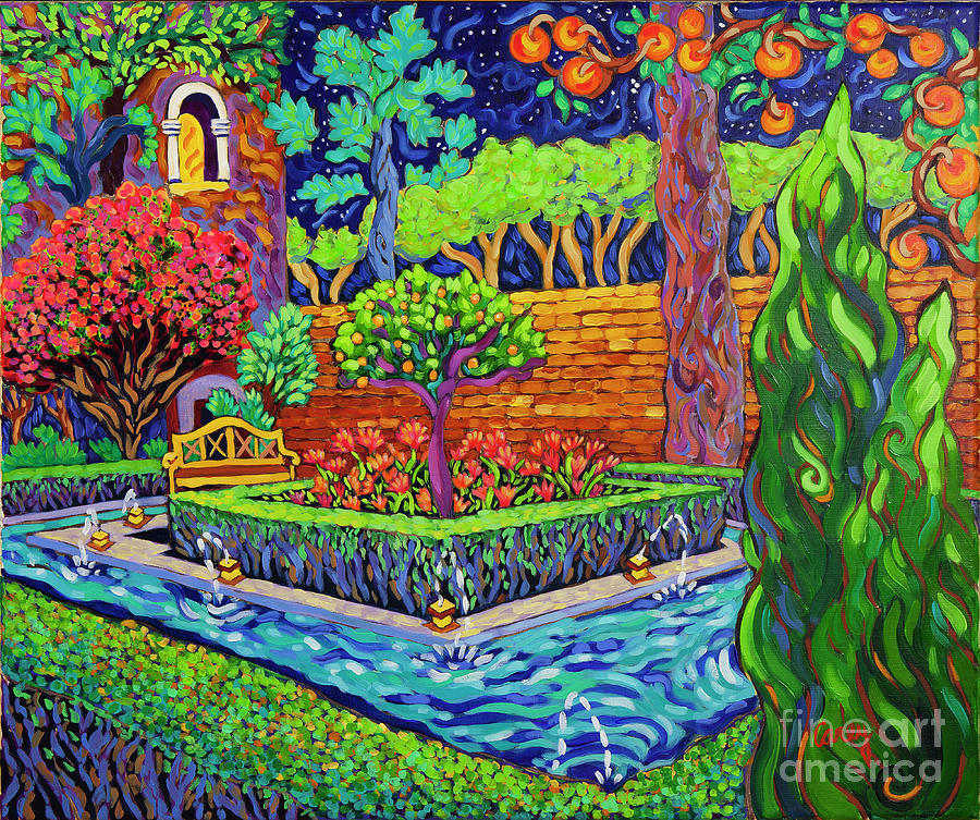The Walled Garden of Musical Water Painting by Cathy Carey