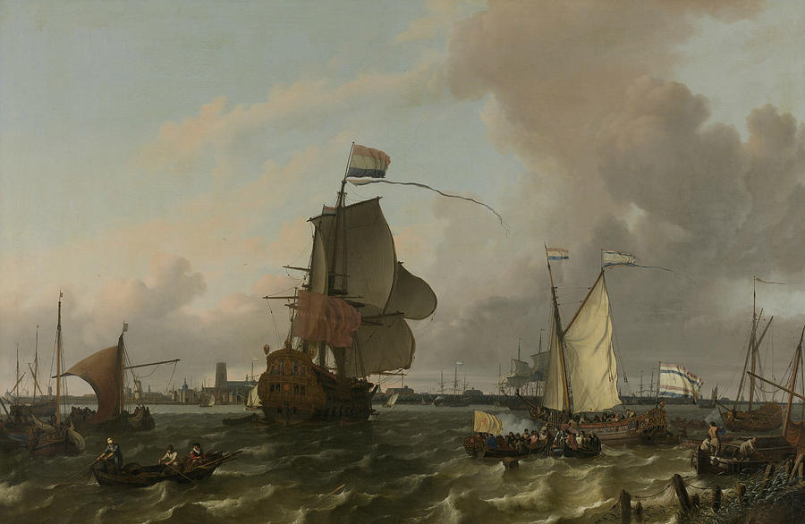 The Warship Brielle on the Maas for Rotterdam Painting by Ludolf Bakhuizen