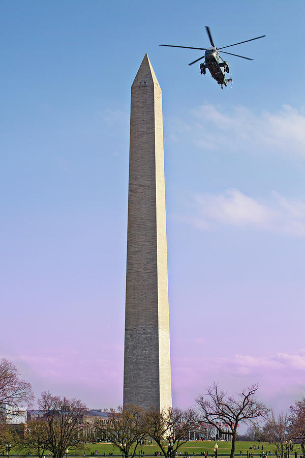 The Washington Monument With Marine One Photograph