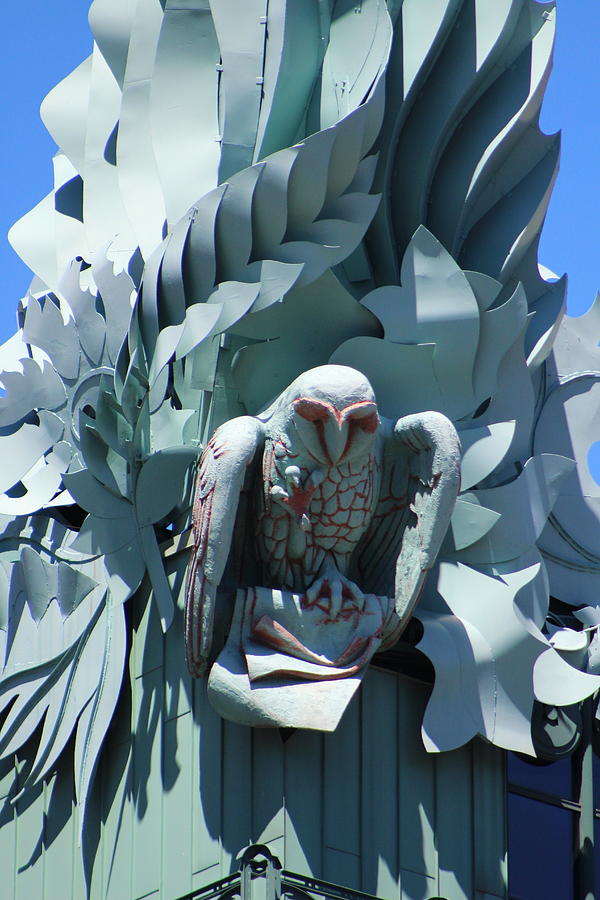 The Watchers - Owl with Scroll on Harold Washington Library Chicago Photograph by Colleen Cornelius