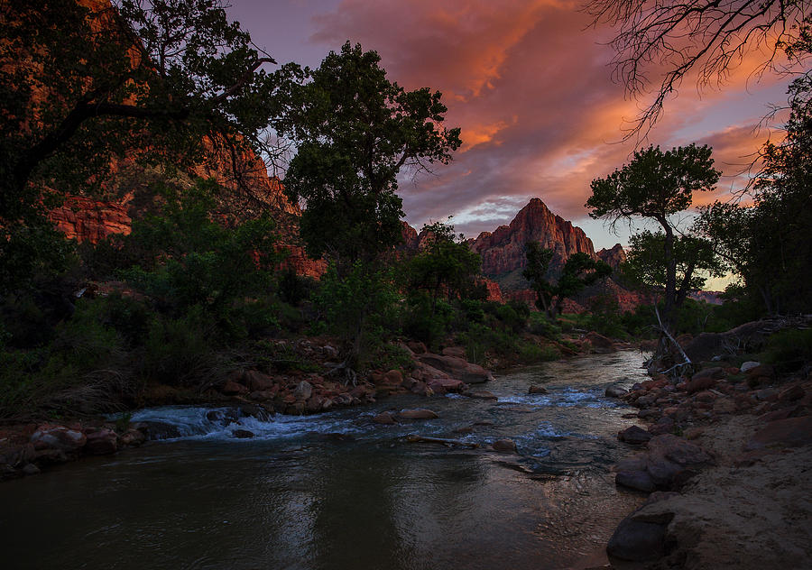 The Watchman along the Virgin River Sunset Photograph by Scott McGuire
