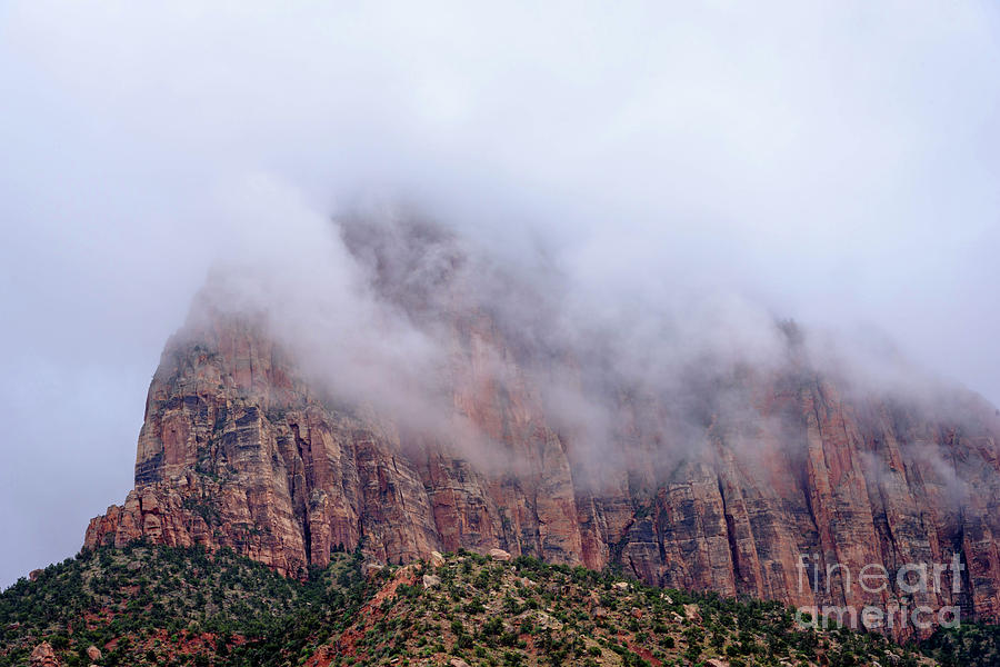 The Watchman Shrouded in Fog Photograph by Jeff Hubbard