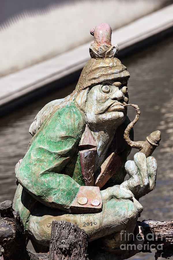 The water goblin statue guarding Velkoprerovsky Mill on Certovka or Devils stream. Prague, Czech Republic Photograph by Michal Bednarek