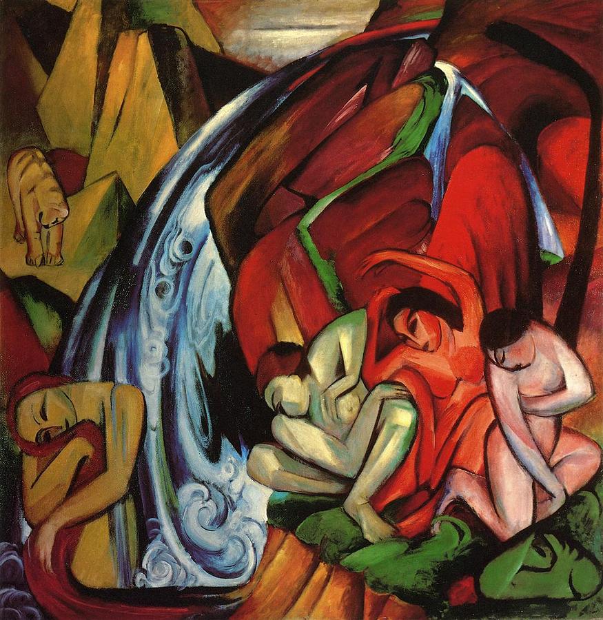 Franz Marc Painting - The Waterfall by Franz Marc